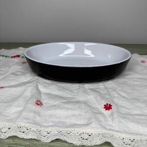 Vintage Made in France Oval Gratin Dish Black White Stoneware 9" Cottagecore